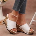 thumbnail image 2 of Dakaela Women's Platform Wedge Sandals Comfortable Open Toe Cork Wdges Slides Leather Dressy Casual Summer Beach Shoes White Size 7, 2 of 9