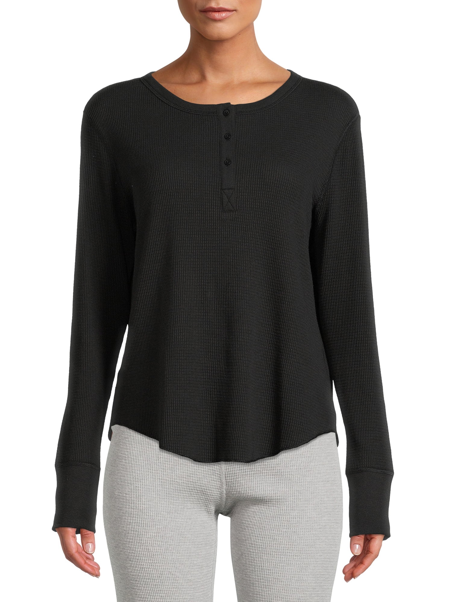 Relaxed Fit Waffle Knit Thermal Henley 