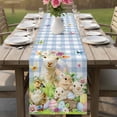 thumbnail image 4 of Easter Table Runner 60 Inches, Spring Bunny Sheep Floral Eggs Botanical Blue Check Bed Runner Dresser Scarves Tabletop for Indoor Outdoor Parties/Ceremony/Banquet, 13" x 60", 4 of 8