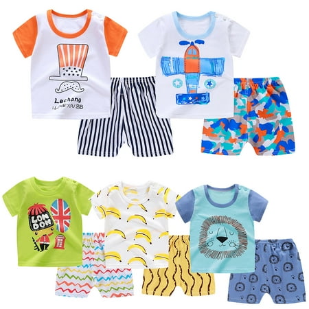 Popular Children's Cartoon Printed Short Sleeve Pants Two-piece Suit for Baby Classic hat