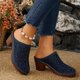 thumbnail image 5 of Tacones Altos de la Mujer de Moda Casual Primavera Verano Color Sólido Cerrado Dedo Del Pie Floral Bloque Tacones Bohemian Recorte Mulas, 5 of 9