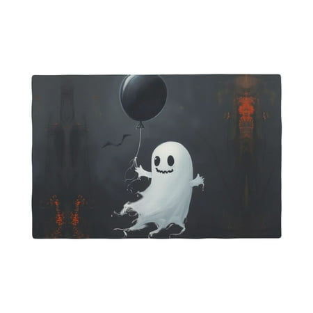 

Table Placemats Set of 6 - Halloween Ghost Black Balloon 12x18 In Faux Linen Double Heat Resistant Place Mats Cloth Indoor/Outdoor Placemats Washable Table Mats for Dining Kitchen Party