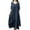 Navy, variant on WREESH Womens Casual Cotton Linen Maxi Dress Plus Size Round-Neck Solid Long Dress Helf Sleeve Buttons Dress Brown