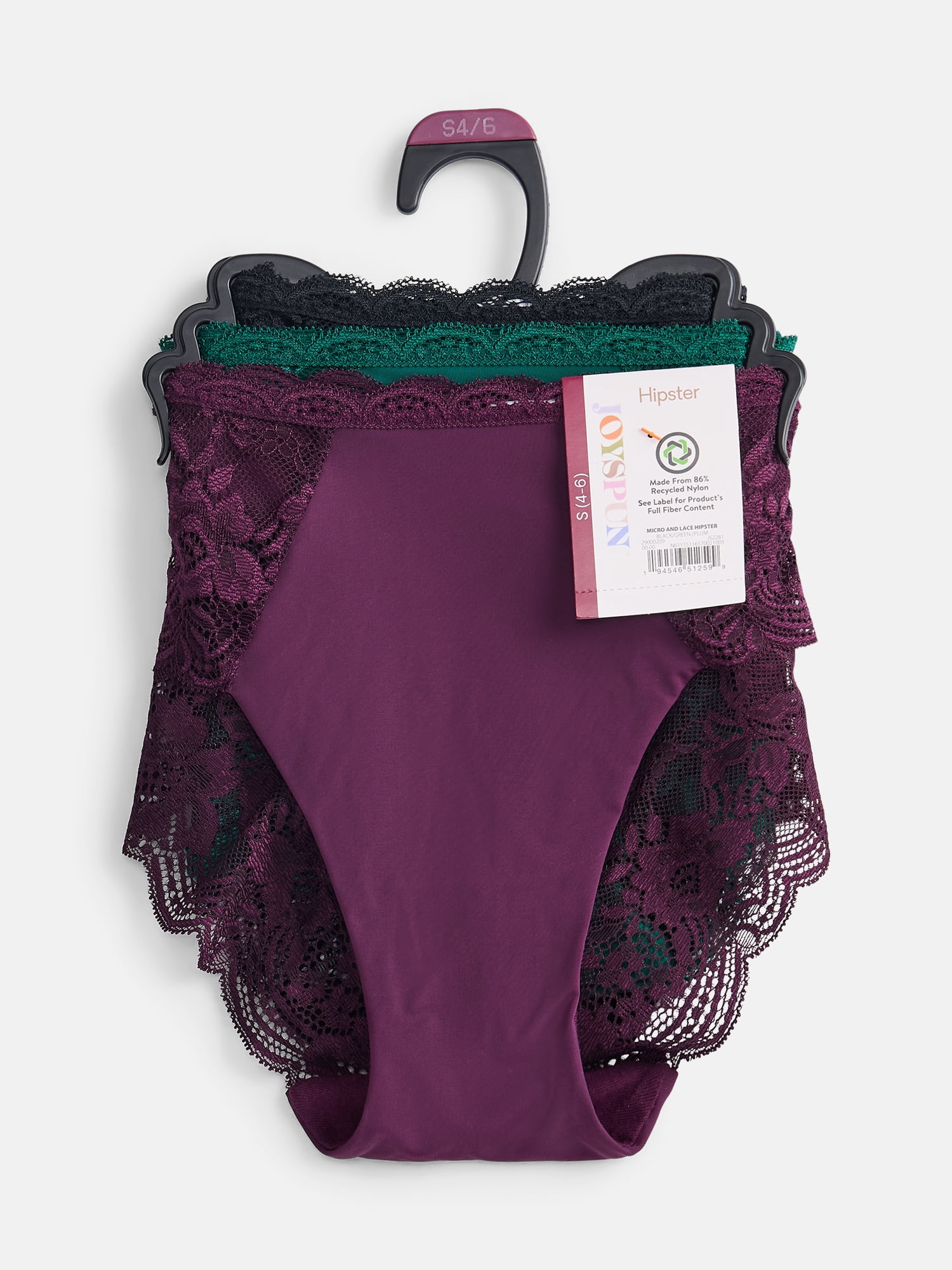Joyspun Women's Microfiber and Lace Hipster Panties, 3-pack, Sizes to 3XL