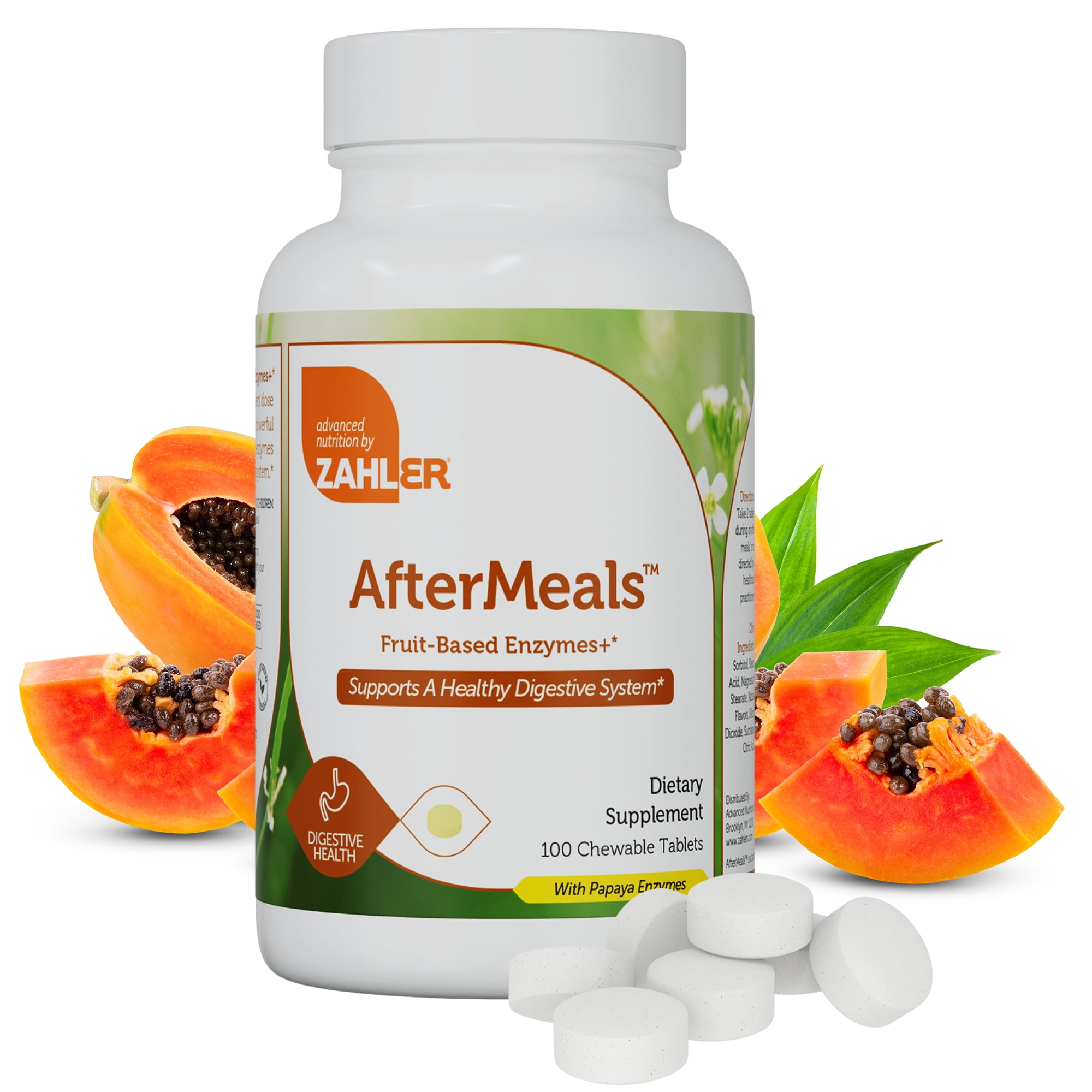 Zahler AfterMeals, Natural Antacid and Digestive Aid, Occasional Acid and Reflux Inhibitor, Certified Kosher, 100 Chewable Tablets