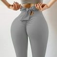 thumbnail image 1 of QLEICOM Womens Yoga Pants Capri Leggings Ladies Fashion And Comfortable Solid Color Back Bow Sweatpants Workout Leggings Athletic Pants Tummy Control Leggings Gray XXL, 1 of 3