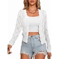 thumbnail image 2 of Women'S Long Sleeve V-Neck Knitted Cardigan Jacket Buttonless Knitted Shawl Sweater White L, 2 of 8