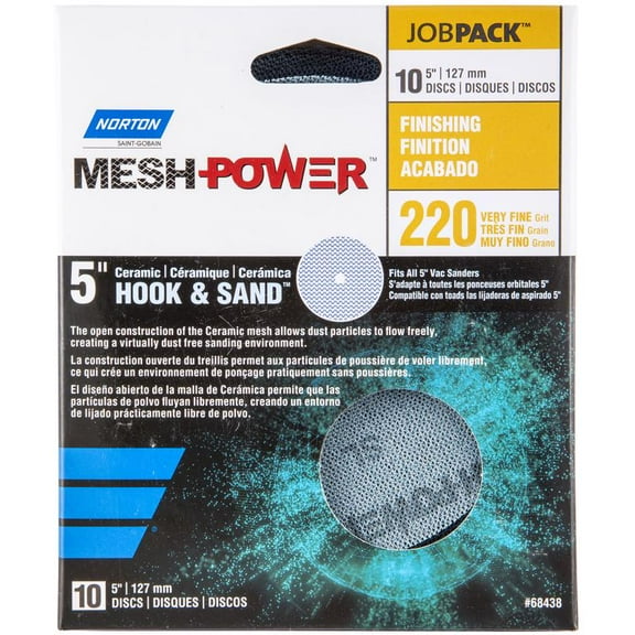 Norton 07660768438 MeshPower Hook & Loop Mesh Sanding Disc, 220 Grit