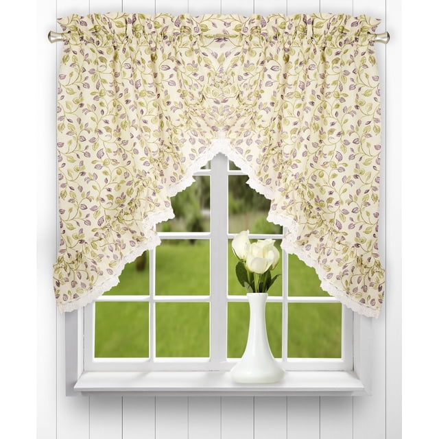 Ellis Curtain Clarice 58-by-36 Inch Ruffled Swags, Violet