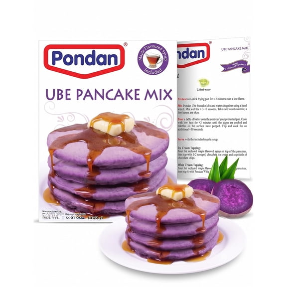 Pondan Ube Pancake Mix 8.8oz with Maple Syrup – Purple Yam Flavored Pancakes, Easy Baking Mix, Pack of 1
