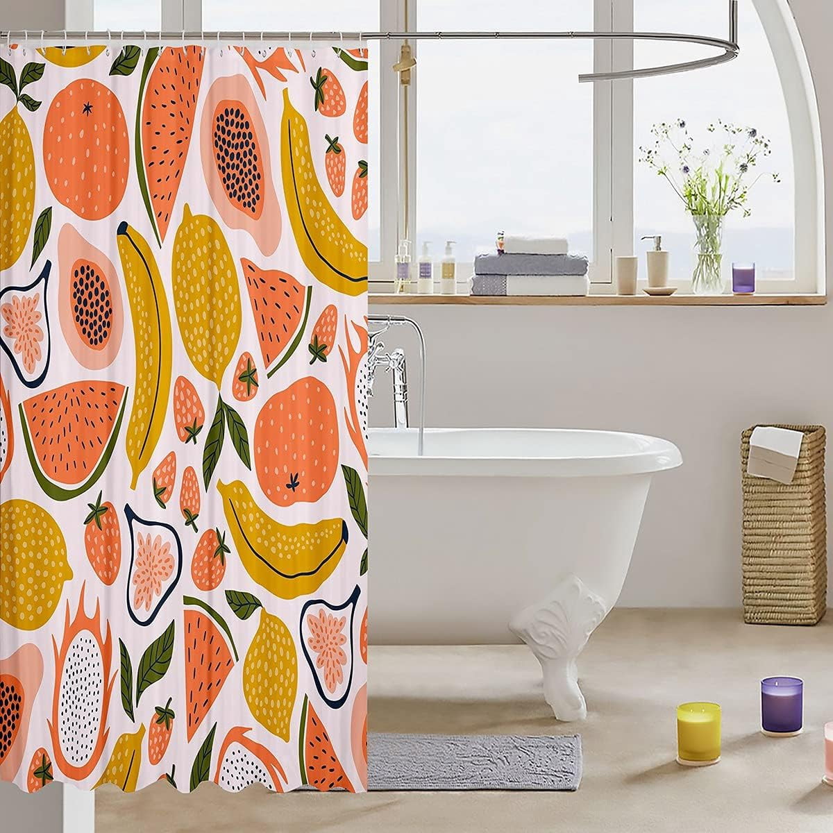 Fruit Shower Curtain Strawberry Watermelon Bathroom Shower Curtain Set for Kids Adult Cute Papaya Lemon Pitaya Bath Curtain Cartoon Tropical Fruit Waterproof Curtains Colorful Room Decor 72x72 Inch