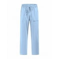 thumbnail image 3 of SYMOID Men's Light Blue Linen Long Pants Size M - Breathable Elastic Waist with Drawstring, Front Patch Pockets for Casual Daily Wear, 3 of 8