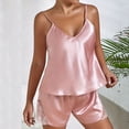 thumbnail image 2 of Bxsruta Women's Satin Cami Pajama Set V Neck Lace Trim Camisole Top Adjustable Spaghetti Straps Shorts Soft Breathable Comfortable Sleepwear Loungewear for Home Vacation Daily Wear, 2 of 7