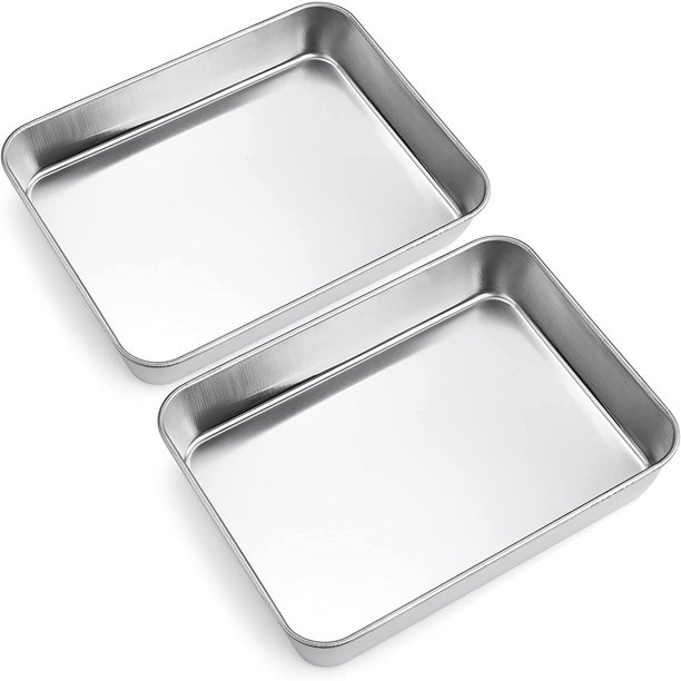 Small Baking Tray Set of 2, Deep Cake Tins Stainless Steel Baking Sheet Pans, Rectangle bakeware