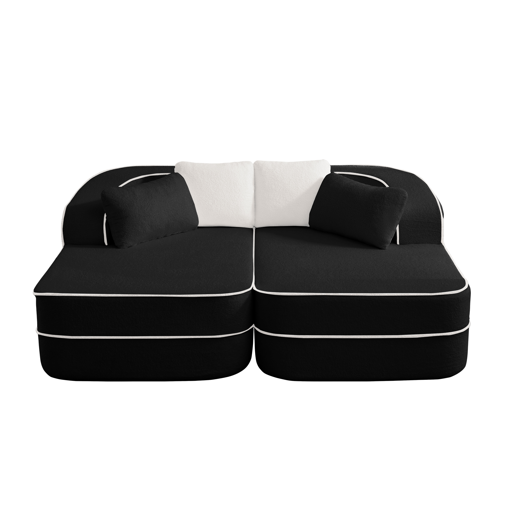 Aukfa 77" Double Chaise Sleeper Sofa, 2-Piece Modular Sectional, Teddy Velvet, Black