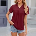 thumbnail image 6 of BLVB Summer Tunic Tops for Women Lapel V Neck Short Sleeve Blouse Casual Pleated Solid Color Going out Dressy T-Shirts, 6 of 8