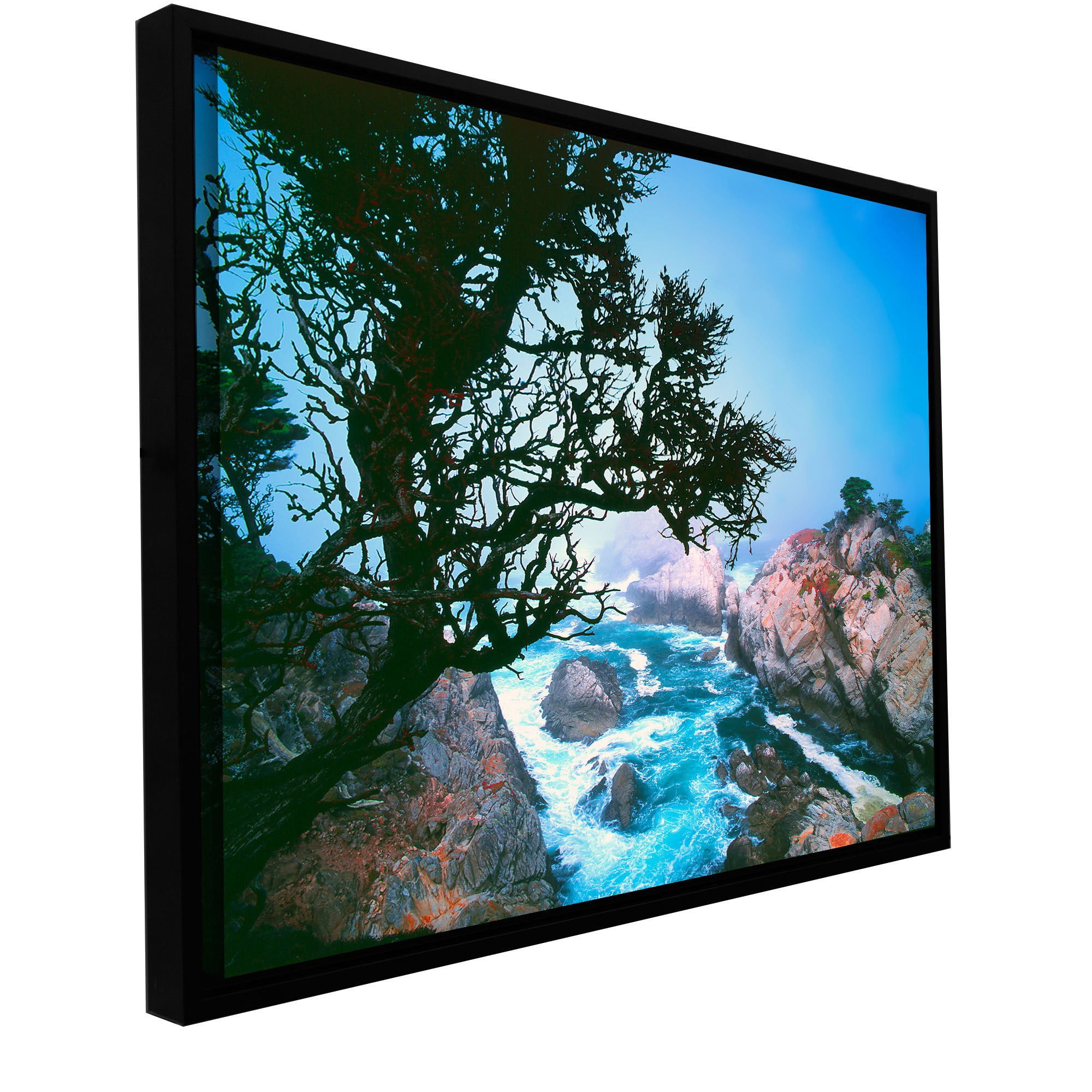 ArtWall Dean Uhlinger "Lifting Fog At Cypress Point" Floater Framed Gallery-Wrapped Canvas