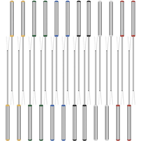 24 Tenedores para Fondue BetterJonny Palitos para Fondue de Acero Inoxidable de 9,4 Pulgadas Tenedores para Queso Codificados por Colores con Mango Resistente al Calor para Barbacoa en Olla Caliente 6