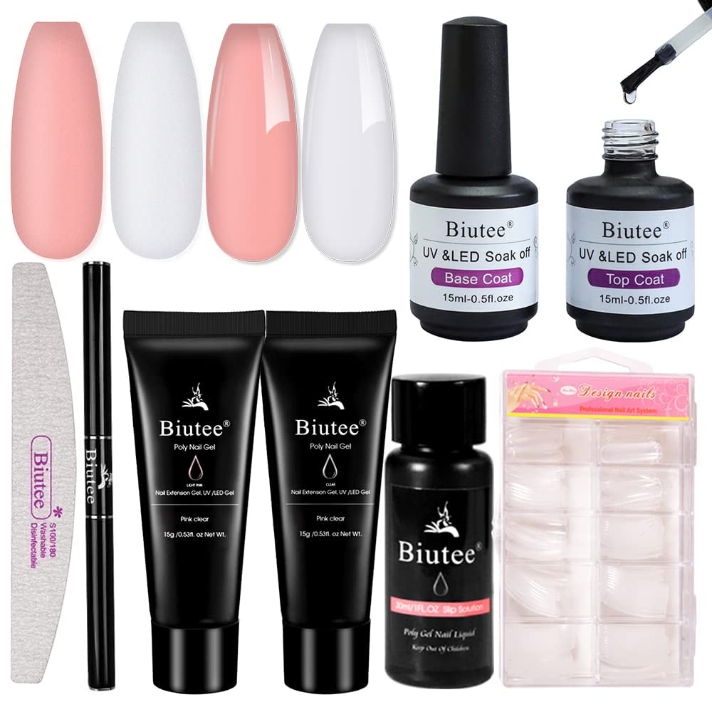 Nail Extension Gel Kit, Poly Kit With Led Uv Lamp, 12 Colors