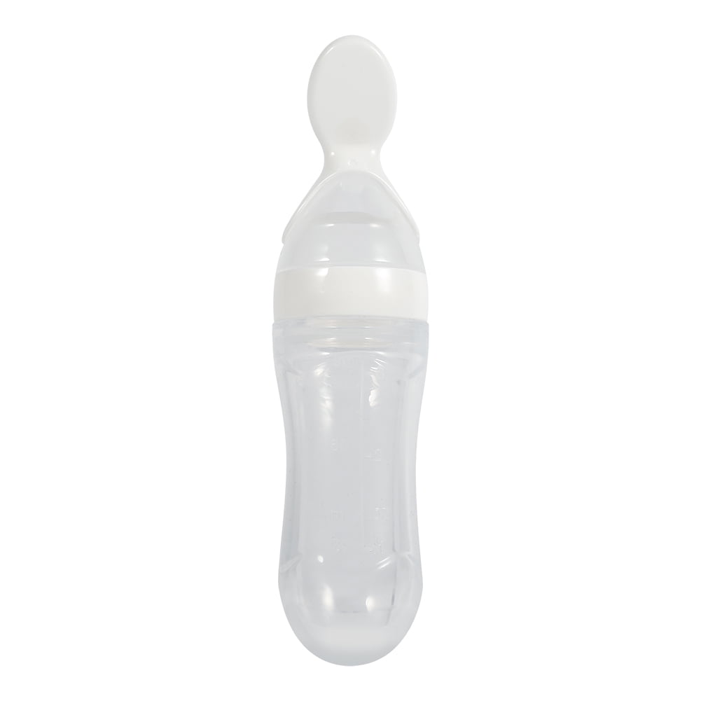 Silicone Squeeze Bottle Baby Feeding, 1pc 90ml Bottle with Spoon New Food Cereal Feeder Hot, Food Dispensing Spoon[White ]