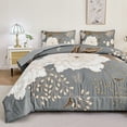 thumbnail image 3 of URBONUR 3 Pieces Floral Queen Size Comforter Set Dark Grey Botanical Comforter White Flowers Butterfly Printed Bedding Set Lightweight Bed Comforter for All Season, 3 of 9