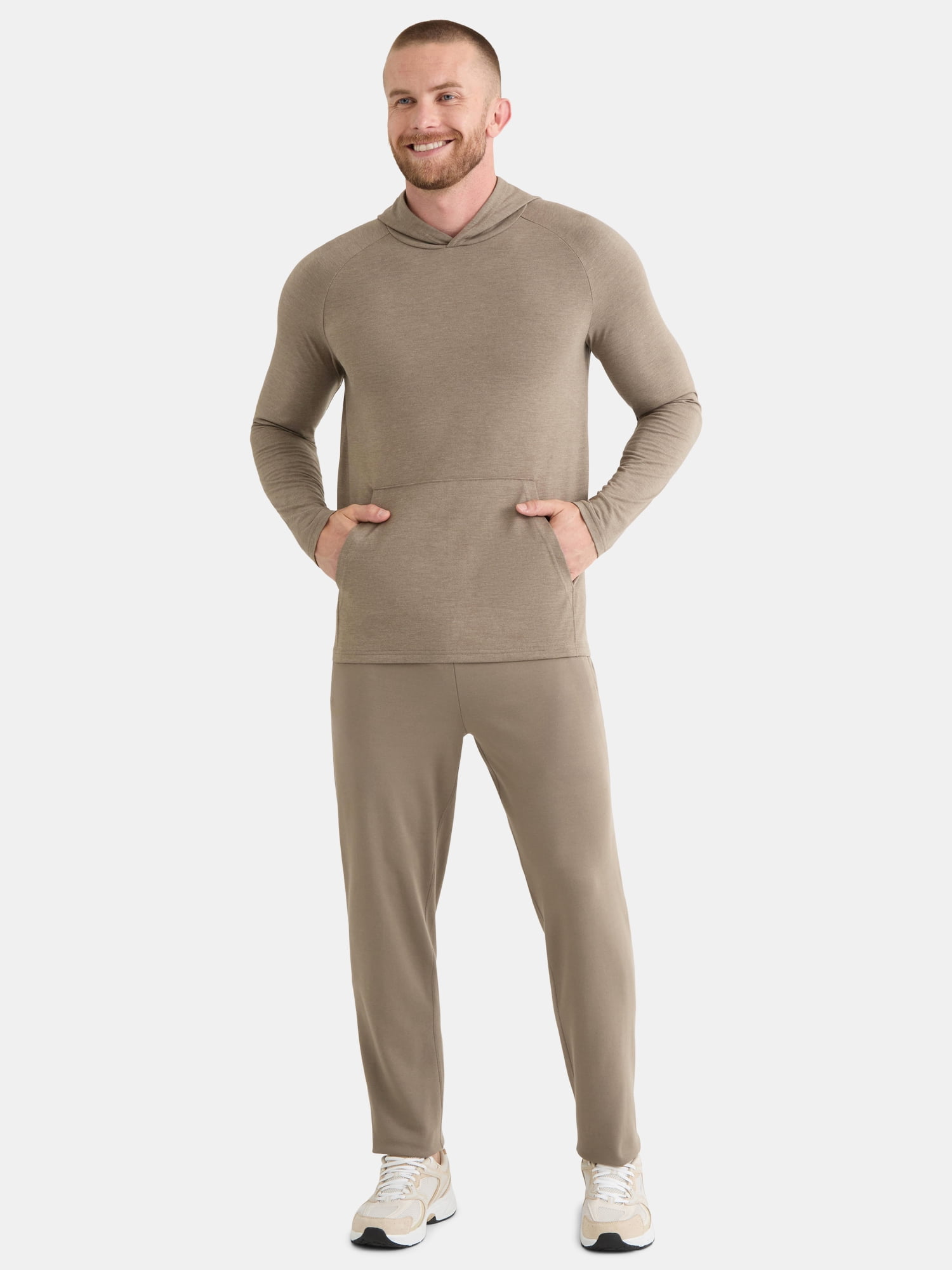 Athletic Works Men's Tri Blend Long Sleeve T-Shirt Hoodie, Sizes S-3XL