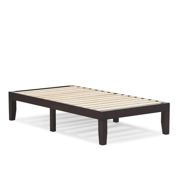 Giantex Solid Wood Platform Bed Frame, Mattress Foundation w/Wooden Slats Support, Rubber Wood Bed Base, No Box Spring Needed, Easy Assembly, Brown
