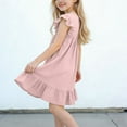 thumbnail image 4 of Cethrio Girls Cotton Linen Dresses, Princess Mid-length Flutter Sleeve Casual Birthday Dresses Pink Size 6-7T, 4 of 5