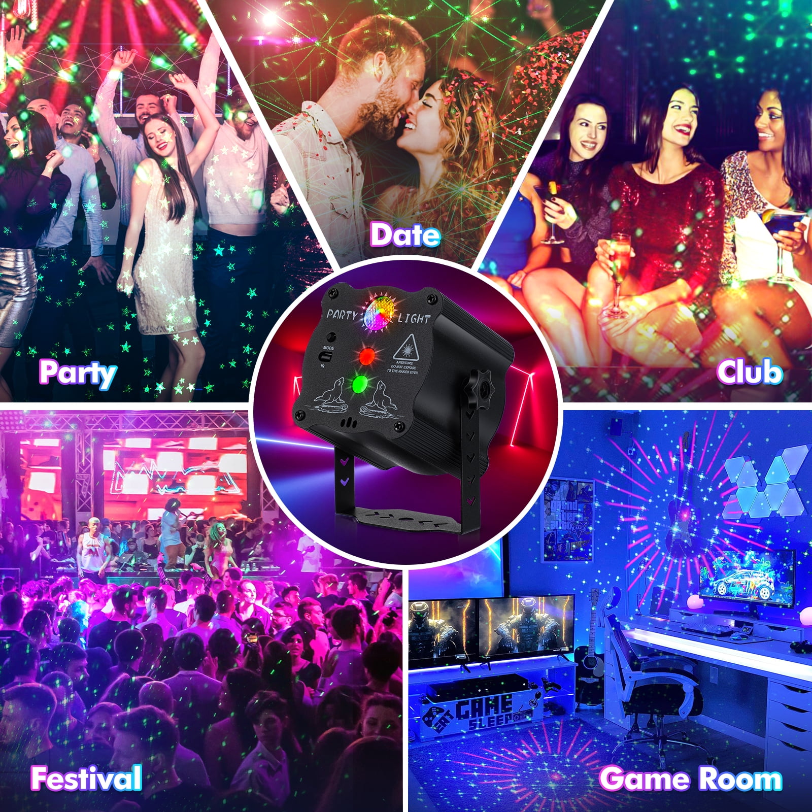Strobe Light Disco Stage Party Lights, DJ Lights with Remote Control & Sound Activated RGB Flash, 2024 Upgraded USB Powered Club Light Rave Stage Light Projector Effect for Parties Halloween Bar KTV