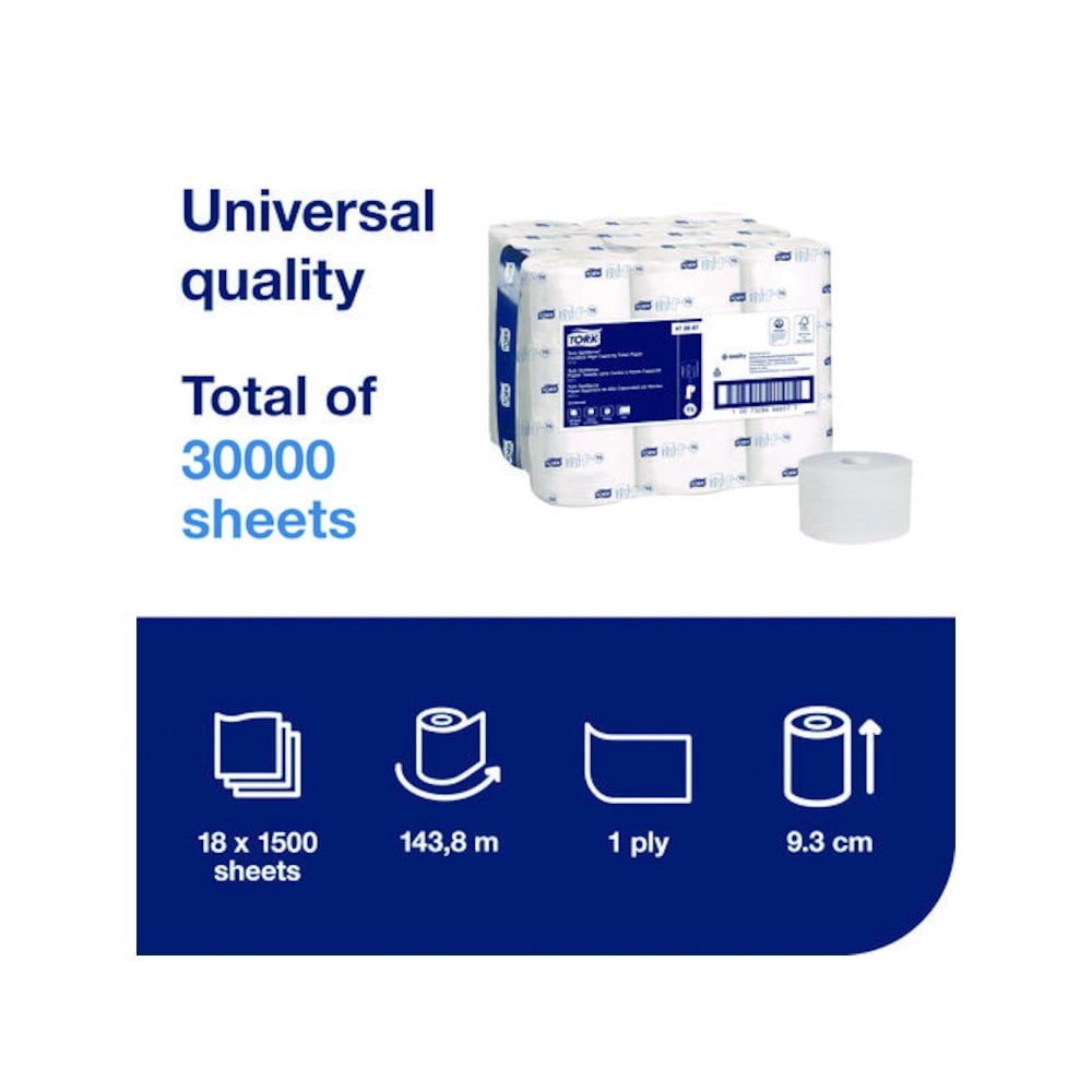 SCA Tissue TRK472887 Tork OptiServe High-Capacity Coreless Toilet Paper - 2-Ply, White - Case of 18