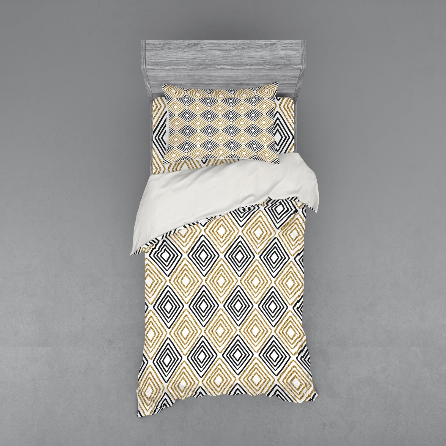 Twin Black White Yellow Geometric Duvet Cover Set