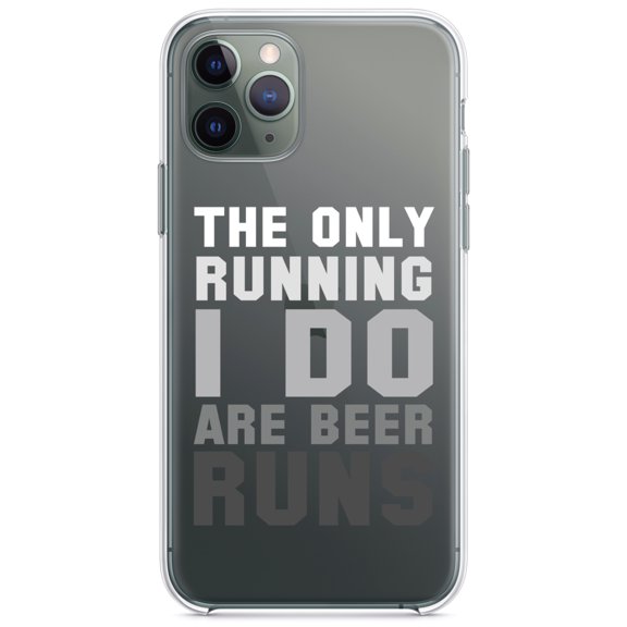 DistinctInk Clear Shockproof Hybrid Case for iPhone 12 / 12 PRO (6.1" Screen) - TPU Bumper Acrylic Back Tempered Glass Screen Protector - The Only Running I Do Are Beer Runs