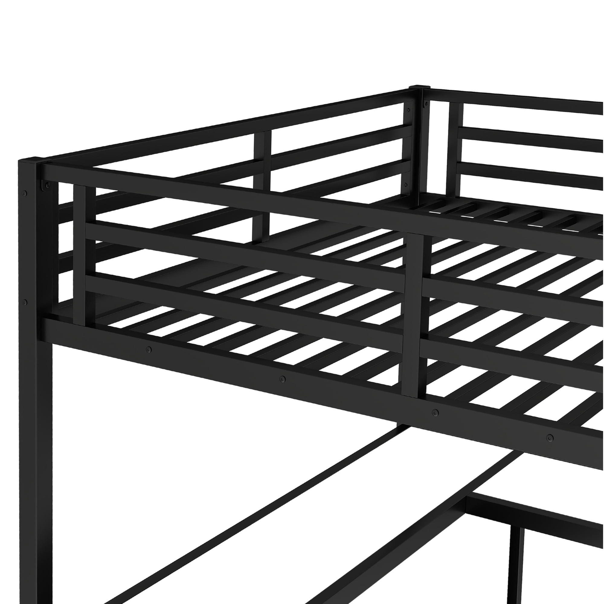 Aukfa Queen Metal Loft Bed with L-Shaped Desk, Clothes Rail, Storage Shelves & Cubes, Heavy-Duty Bed Frame for Kids, Teens & Adults, Black