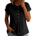 thumbnail image 2 of VBVC Women's Peter Pan Collar Short Sleeve Blouse, Ladies' Button Down Breathable Casual Top, Solid Color Loose Fit Work Shirt For Women,Black,S-2XL, 2 of 7