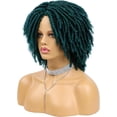 thumbnail image 1 of Yanonmyfd Short Dreadlock Wigs for Men Women | Afro Bob Hair Wig | Synthetic with Breathable (Green), 1 of 4
