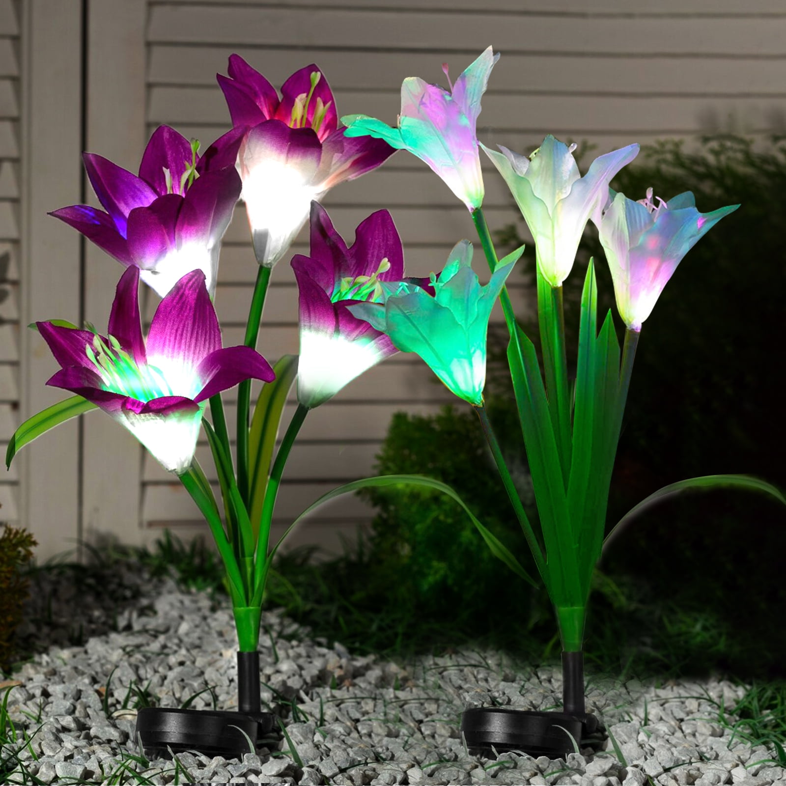 2Pcs Solar Powered Lights Rose Flower LED Lamp Decorative Garden Yard Lawn Decor 