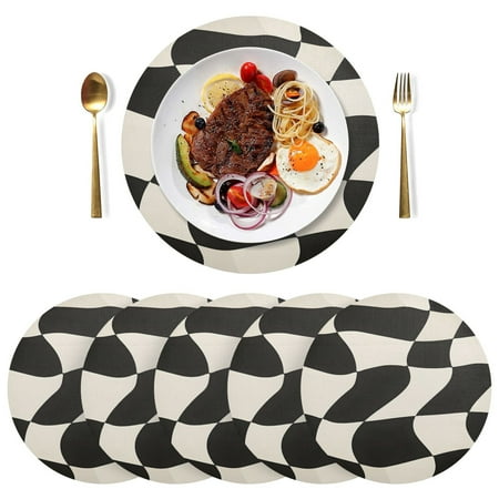 

Ryvnso Black and White Plaid Pattern Round Plate Mats Dining Table Placemat Set of 6 for Holiday Decoration