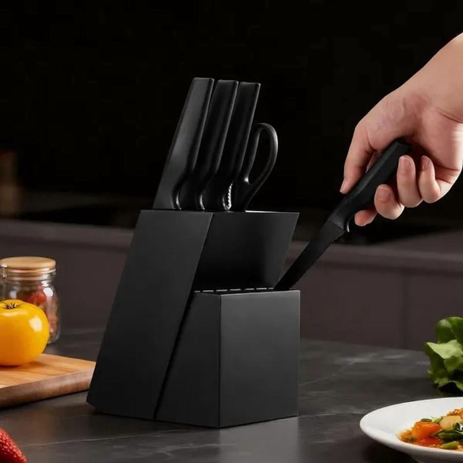 Kitchen Knife Set with Block and Sharpener, German High Carbon Stainless Steel Knife Set, Cutlery with Ergonomic Handle, Sharpening Rod and Wooden Block