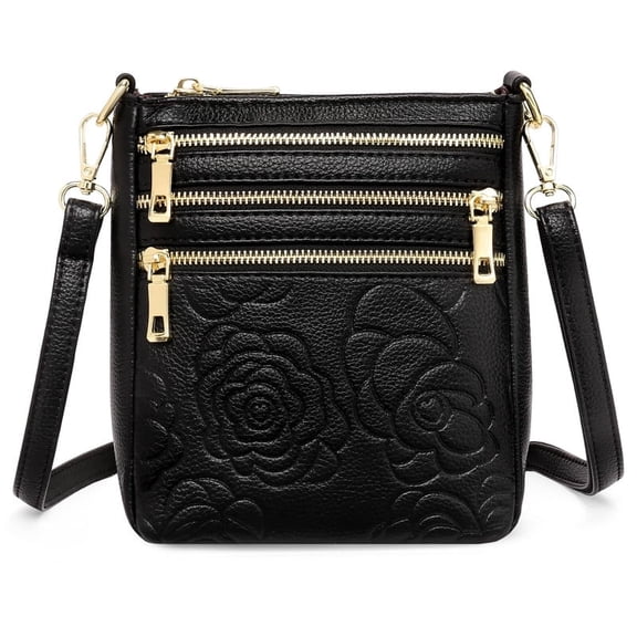 FALAN MULE Small Vegan Leather Women Crossbody Shoulder Bag Multi Zipper Pocket Handbag