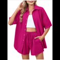 thumbnail image 3 of Conjunto de Chándal de 2 Piezas para Mujer, de Verano, con Top de Corta y Pantalones Cortos. Rosa Roja M, 3 of 9