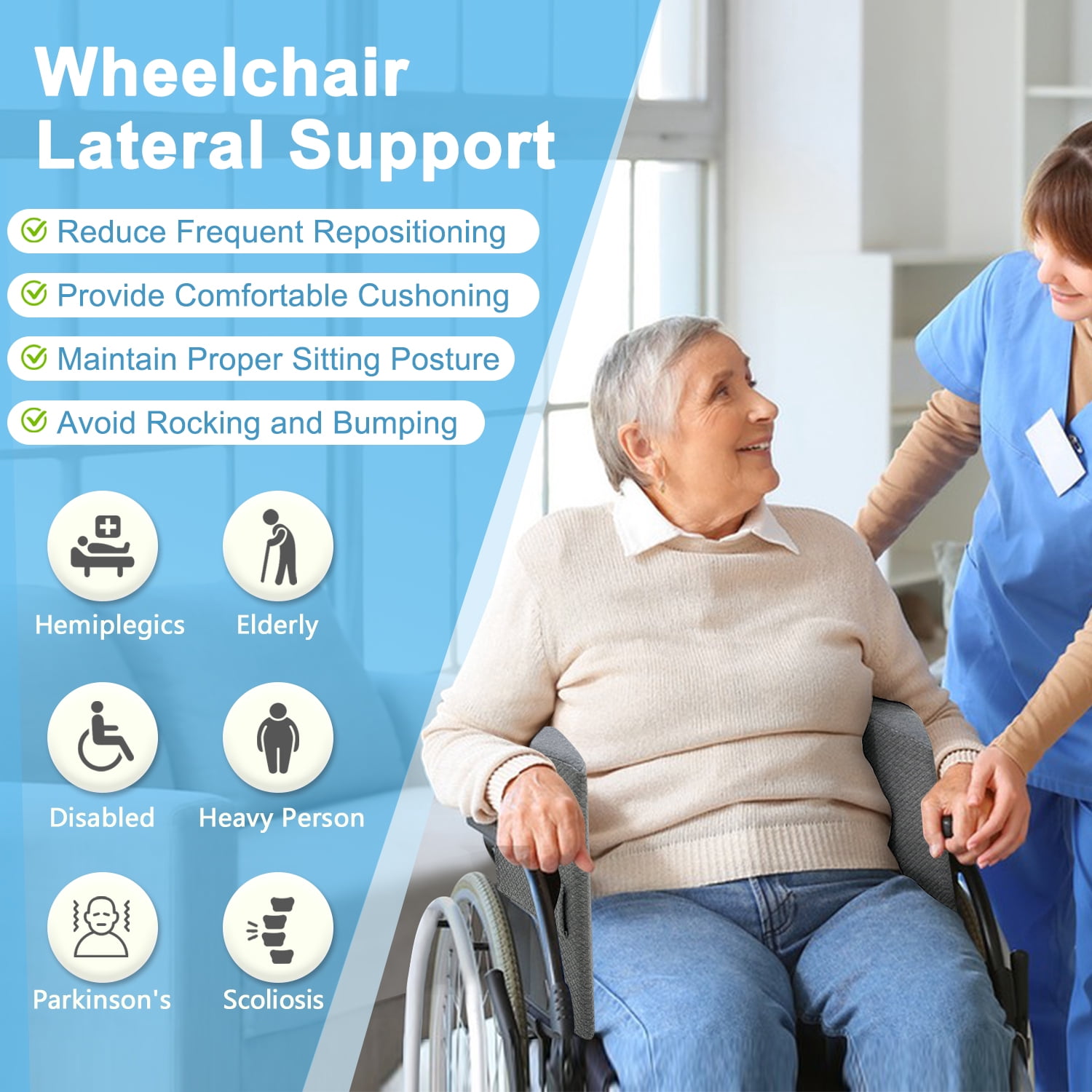 Wheelchair Lateral Support Cushions, Foam Lateral Positioning Wedge Pillow for Back, Side Support, Posture Corrector Wedge Cushion for Seniors (Small)