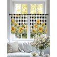 thumbnail image 3 of Sunflower Sheer Curtains 45 Inch Length 2 Panels Set, Summer Eucalyptus Botanical Floral Black Plaid Voile Window Treatment Rod Pocket Small Kitchen Curtains Drapes for Bedroom 52"x45"x2, 3 of 7