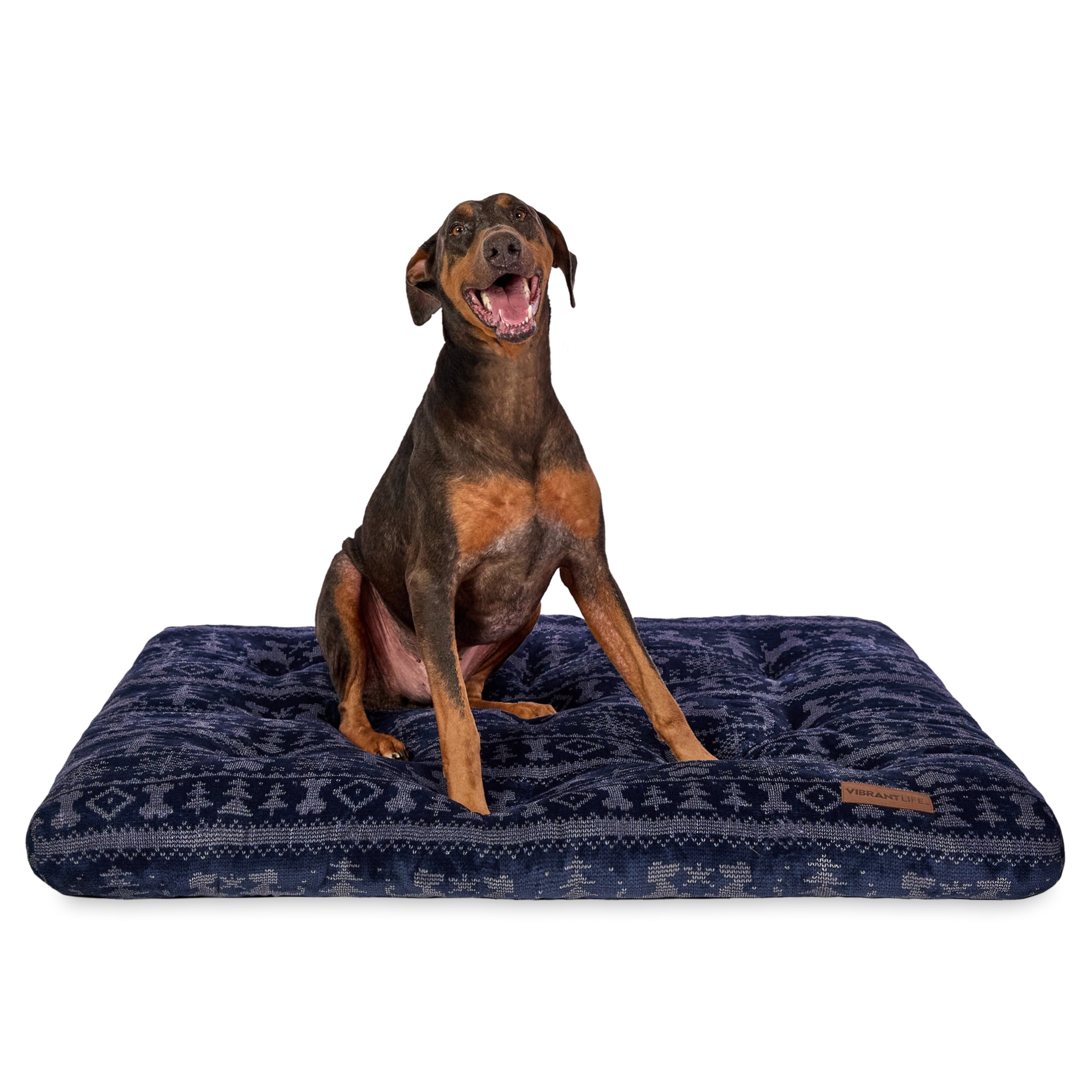 Vibrant Life Jumbo Dog Bed, X-Large Pillow Dog Bed, 48" x 38", Navy Fair Isle