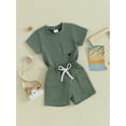 thumbnail image 3 of FEORJGP Toddler Baby Boys Summer Outfit Infant 0-3Y Short Sleeve T-shirt Crew Neck Shirt Solid Color Tops with Elastic Waist Shorts Set Newborn Loose Casual Clothes, 3 of 9