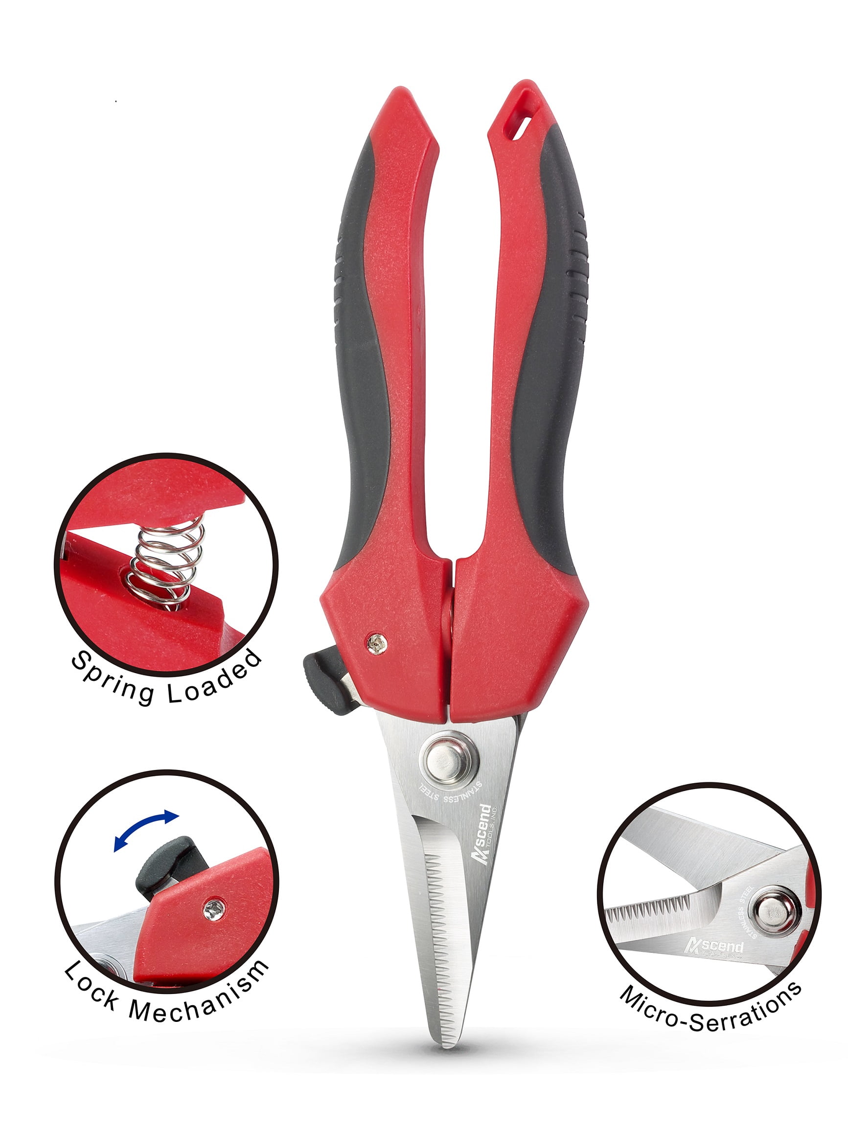Ascend Tools 7-1/2 inch Medium Duty Professional Spring Loaded Multipurpose Straight Edge Shears