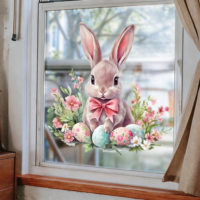 Uuiauoio Easter Window Clings Happy Easter Bunny Rabbit Egg Stickers for Glass Windows Kids Decals Decor for Home Office School(1 pc)