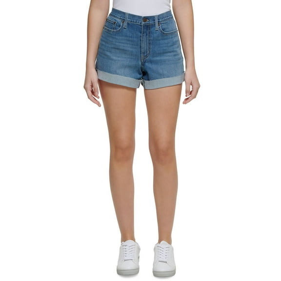 Calvin Klein Women's High-Rise Wide-Cuff Denim Shorts Blue B4HP (Regular,28)