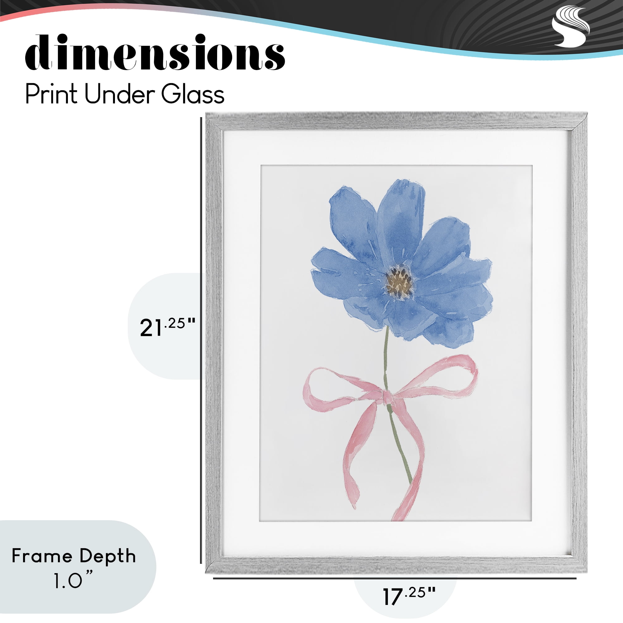 Stupell Industries Blue Bow Bloom Gray Framed Print Under Glass, design by Lucille Price