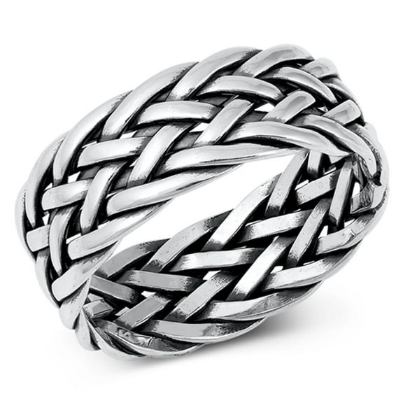 CHOOSE YOUR COLOR Vintage Braided Whicker Ring .925 Sterling Silver Band Jewelry Female Male Size 5