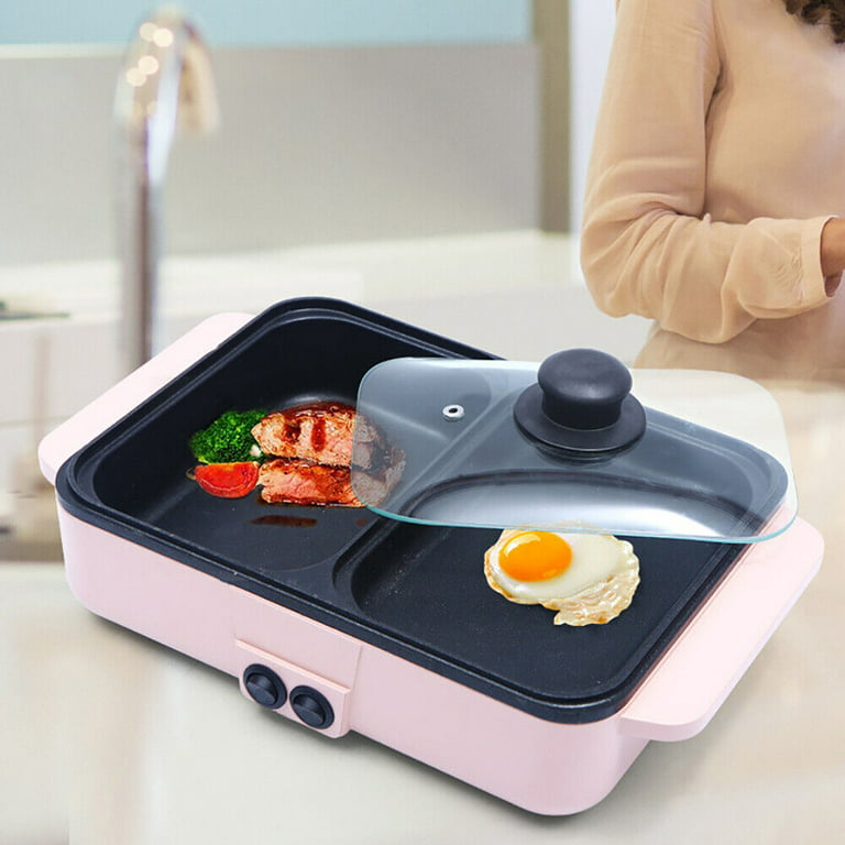 2in1 Hot Pot and Electric Grill Indoor Baking Flat Pan Double-flavor Hotpot  Smokeless Grill Barbecue Flat Griddle Egg Non-stick - AliExpress